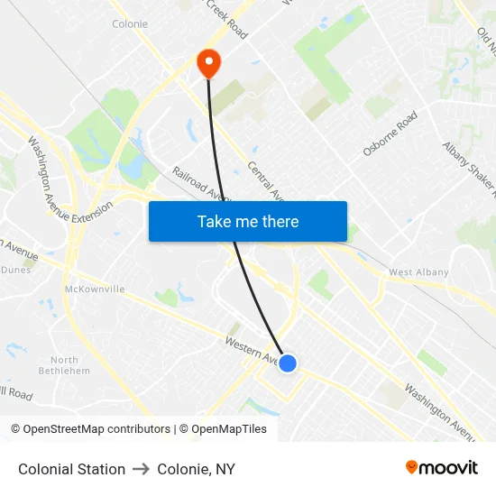 Colonial Station to Colonie, NY map