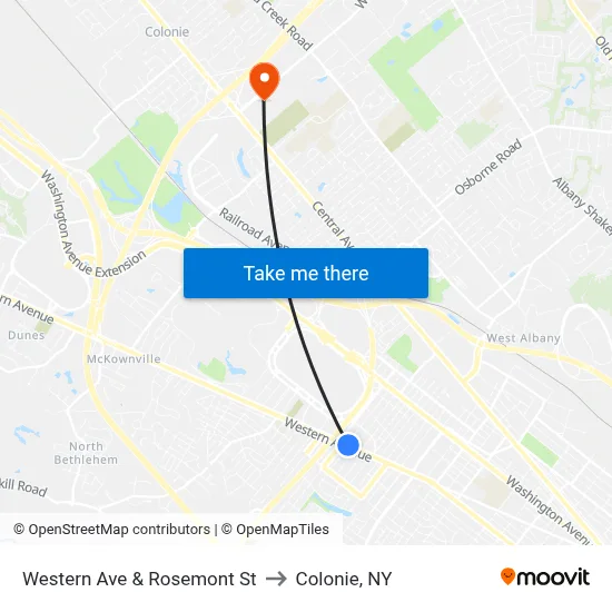 Western Ave & Rosemont St to Colonie, NY map