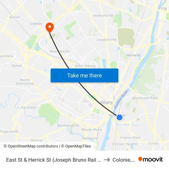 East St & Herrick St (Joseph Bruno Rail Station) to Colonie, NY map
