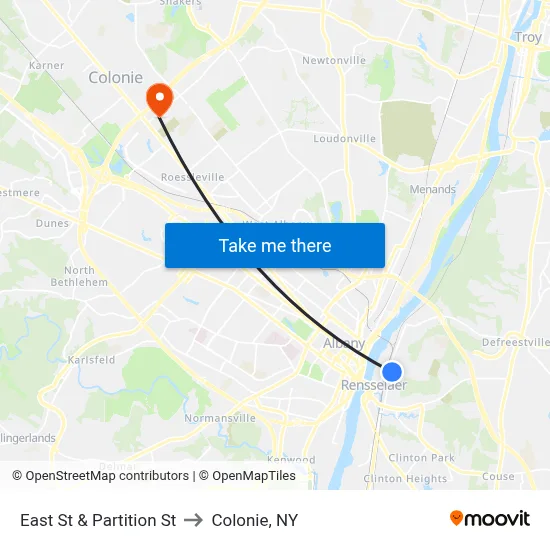 East St & Partition St to Colonie, NY map