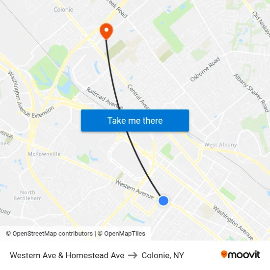 Western Ave & Homestead Ave to Colonie, NY map