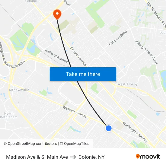 Madison Ave & S. Main Ave to Colonie, NY map