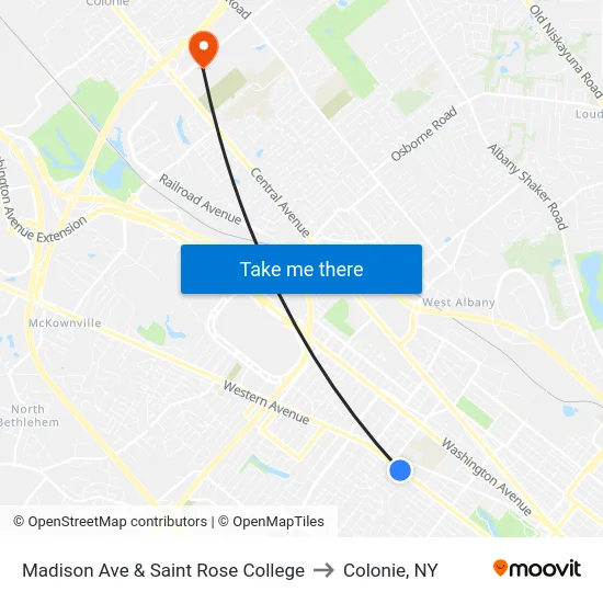 Madison Ave & Saint Rose College to Colonie, NY map
