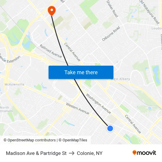 Madison Ave & Partridge St to Colonie, NY map
