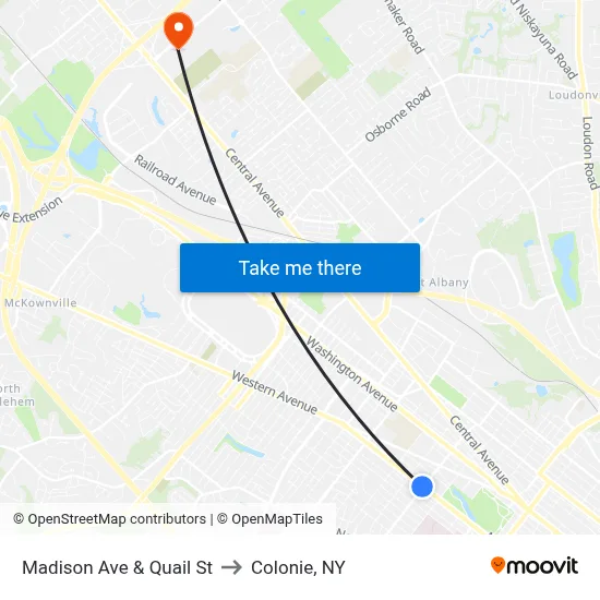 Madison Ave & Quail St to Colonie, NY map