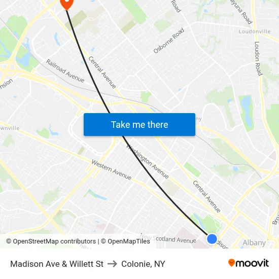 Madison Ave & Willett St to Colonie, NY map
