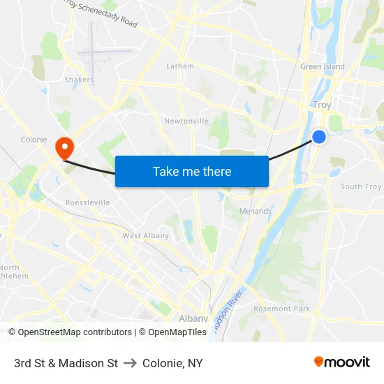 3rd St & Madison St to Colonie, NY map