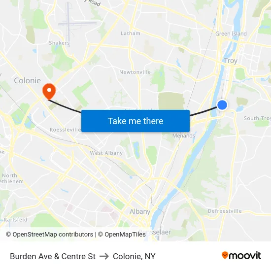 Burden Ave & Centre St to Colonie, NY map