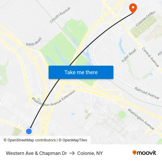Western Ave & Chapman Dr to Colonie, NY map