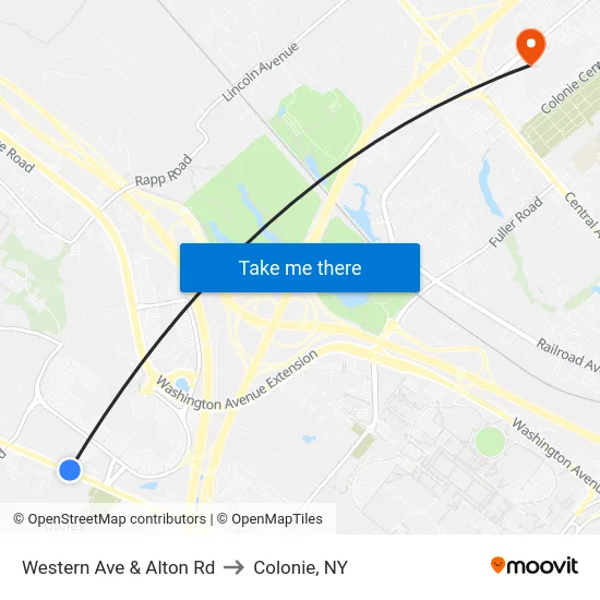 Western Ave & Alton Rd to Colonie, NY map