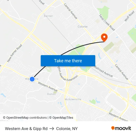 Western Ave & Gipp Rd to Colonie, NY map