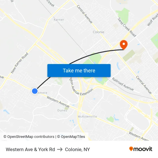 Western Ave & York Rd to Colonie, NY map