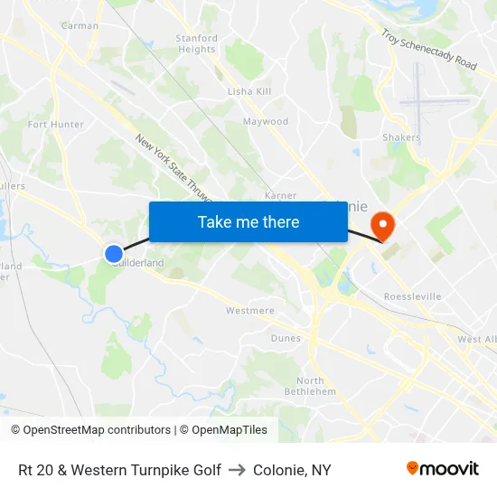 Rt 20 & Western Turnpike Golf to Colonie, NY map