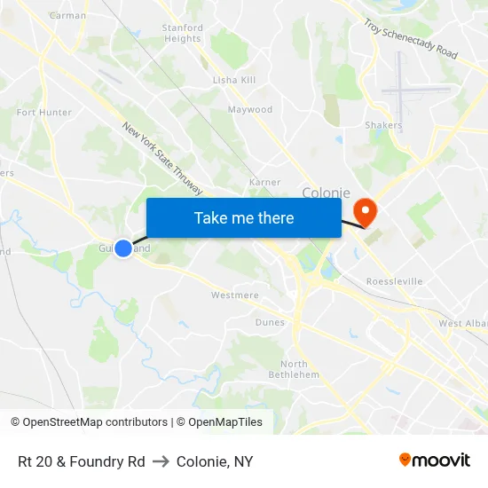 Rt 20 & Foundry Rd to Colonie, NY map