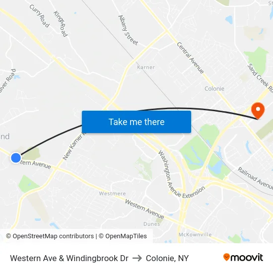 Western Ave & Windingbrook Dr to Colonie, NY map