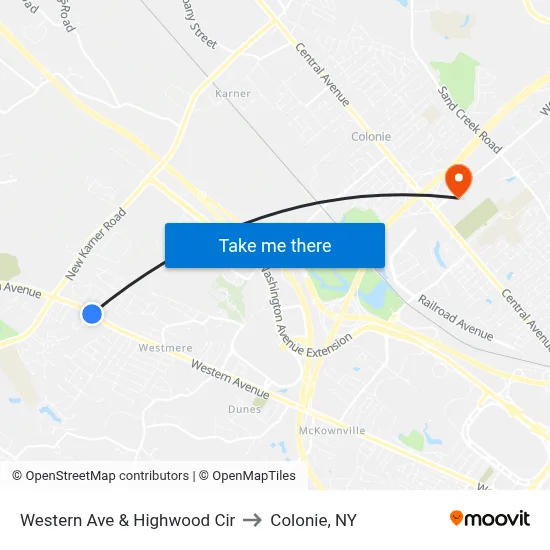 Western Ave & Highwood Cir to Colonie, NY map