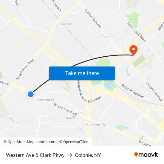 Western Ave & Clark Pkwy to Colonie, NY map