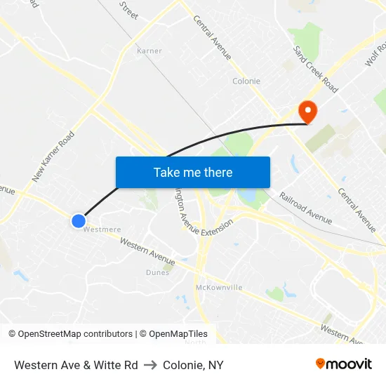 Western Ave & Witte Rd to Colonie, NY map