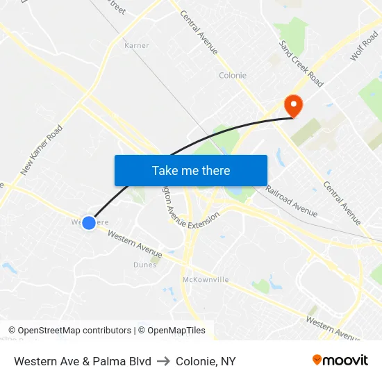 Western Ave & Palma Blvd to Colonie, NY map