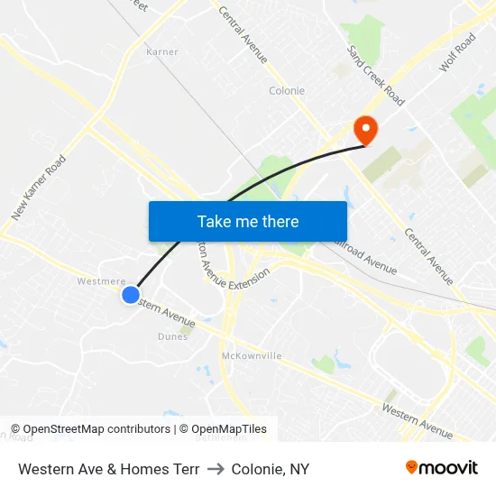 Western Ave & Homes Terr to Colonie, NY map