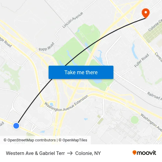 Western Ave & Gabriel Terr to Colonie, NY map