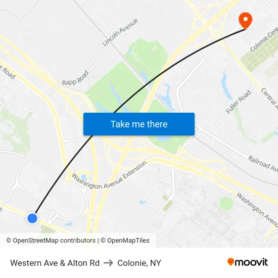 Western Ave & Alton Rd to Colonie, NY map