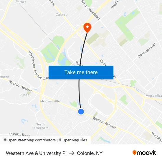 Western Ave & University Pl to Colonie, NY map