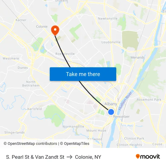 S. Pearl St & Van Zandt St to Colonie, NY map