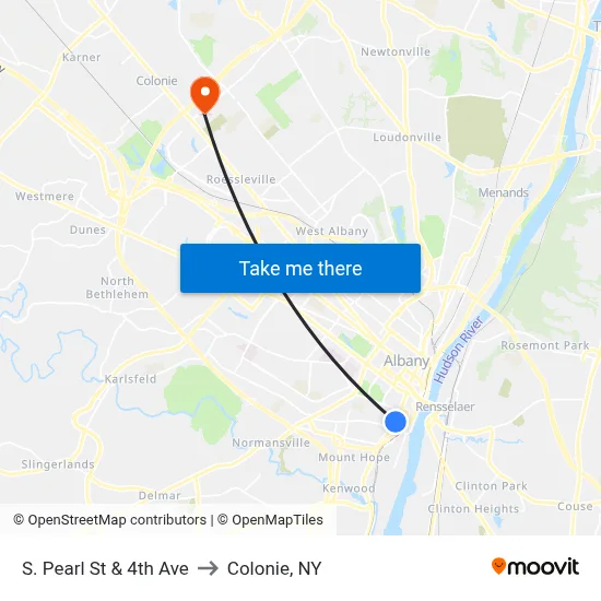 S. Pearl St & 4th Ave to Colonie, NY map