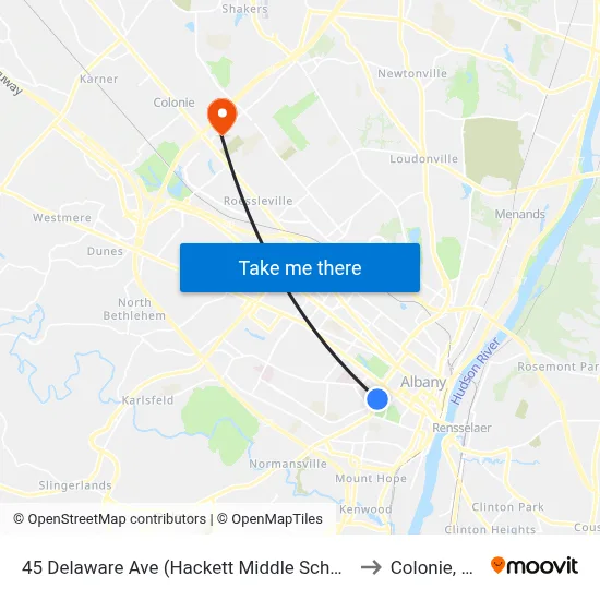 45 Delaware Ave (Hackett Middle School) to Colonie, NY map