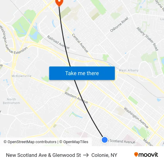 New Scotland Ave & Glenwood St to Colonie, NY map