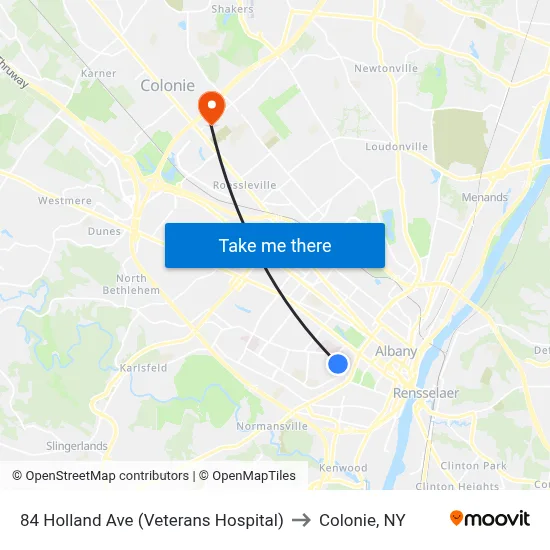84 Holland Ave (Veterans Hospital) to Colonie, NY map