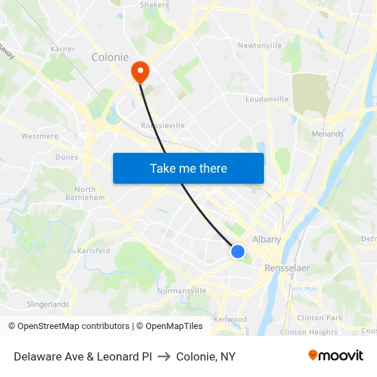 Delaware Ave & Leonard Pl to Colonie, NY map