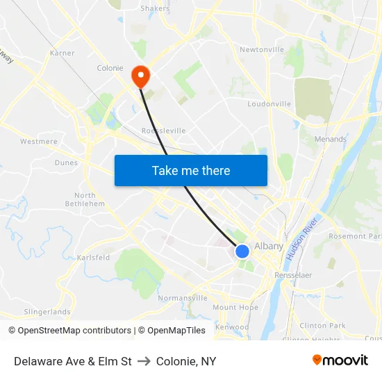 Delaware Ave & Elm St to Colonie, NY map