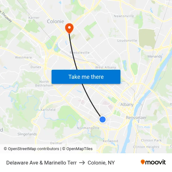 Delaware Ave & Marinello Terr to Colonie, NY map