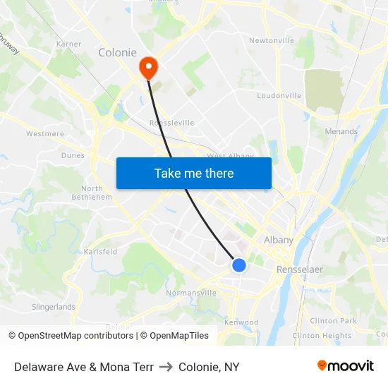 Delaware Ave & Mona Terr to Colonie, NY map