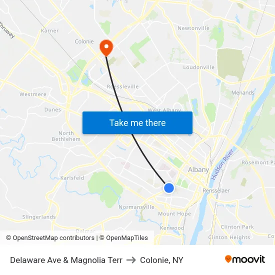 Delaware Ave & Magnolia Terr to Colonie, NY map
