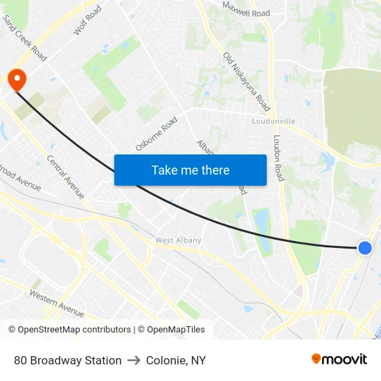 80 Broadway Station to Colonie, NY map