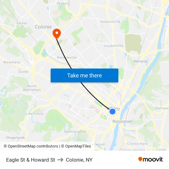 Eagle St & Howard St to Colonie, NY map