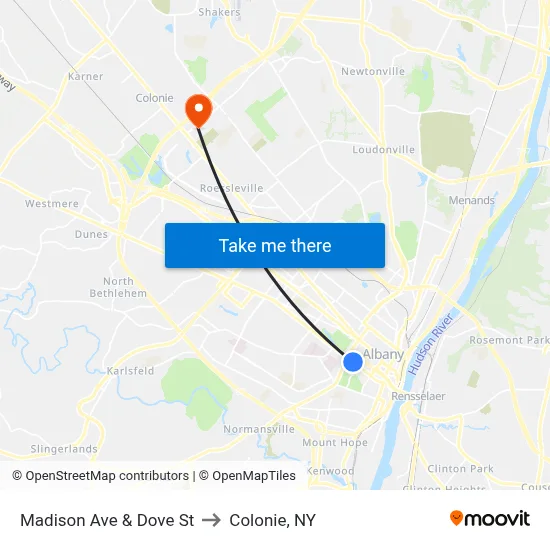 Madison Ave & Dove St to Colonie, NY map