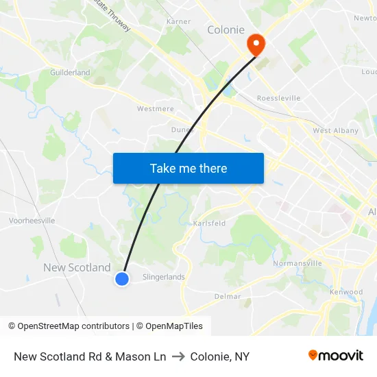 New Scotland Rd & Mason Ln to Colonie, NY map