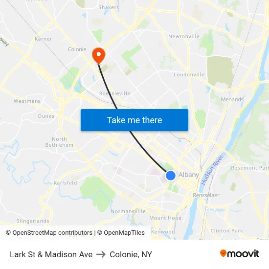 Lark St & Madison Ave to Colonie, NY map