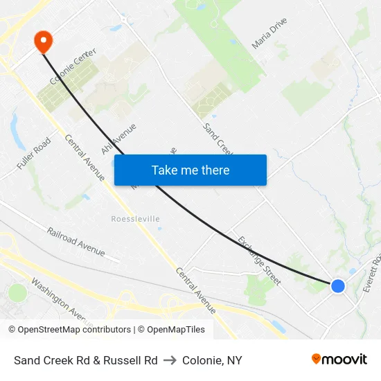 Sand Creek Rd & Russell Rd to Colonie, NY map