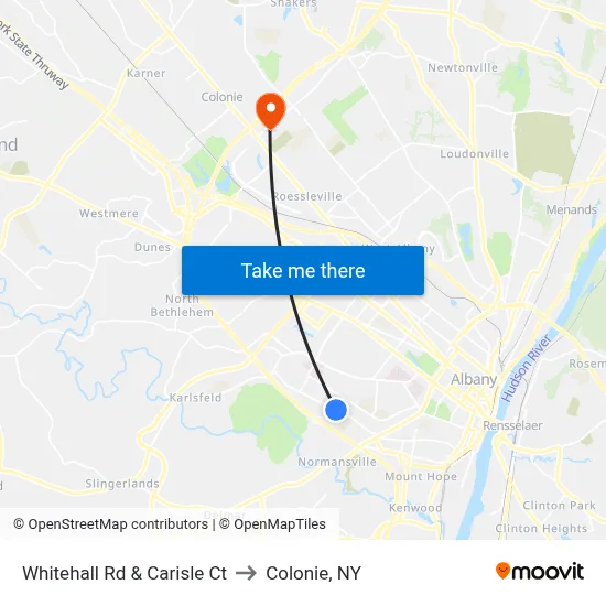 Whitehall Rd & Carisle Ct to Colonie, NY map