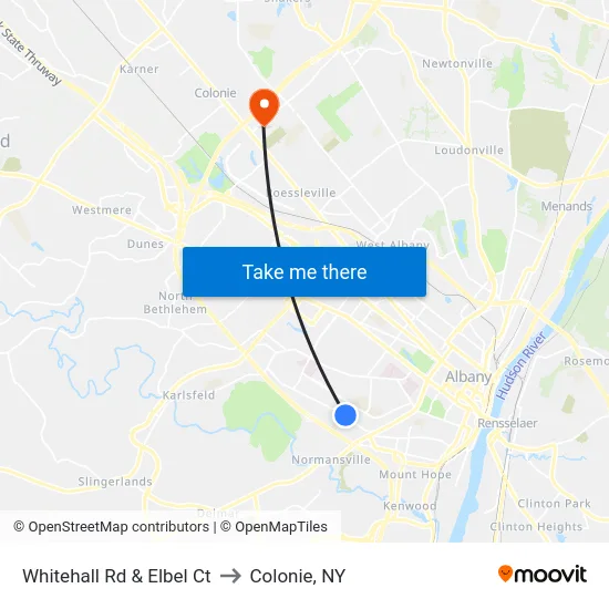 Whitehall Rd & Elbel Ct to Colonie, NY map
