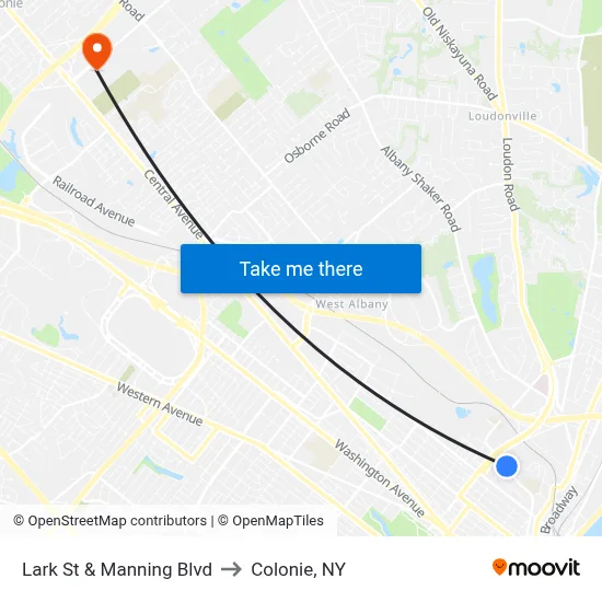 Lark St & Manning Blvd to Colonie, NY map