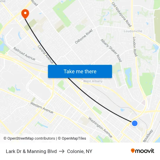 Lark Dr & Manning Blvd to Colonie, NY map
