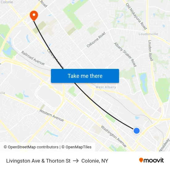Livingston Ave & Thorton St to Colonie, NY map