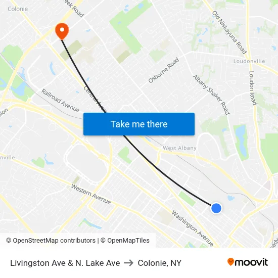 Livingston Ave & N. Lake Ave to Colonie, NY map