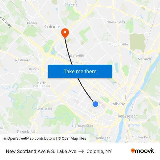 New Scotland Ave & S. Lake Ave to Colonie, NY map